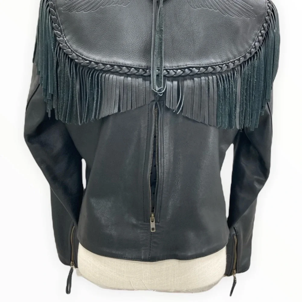 HARLEY-DAVIDSON Willie G Genuine Leather Women’s Black Fringe Jacket Sz Medium - Picture 10 of 16